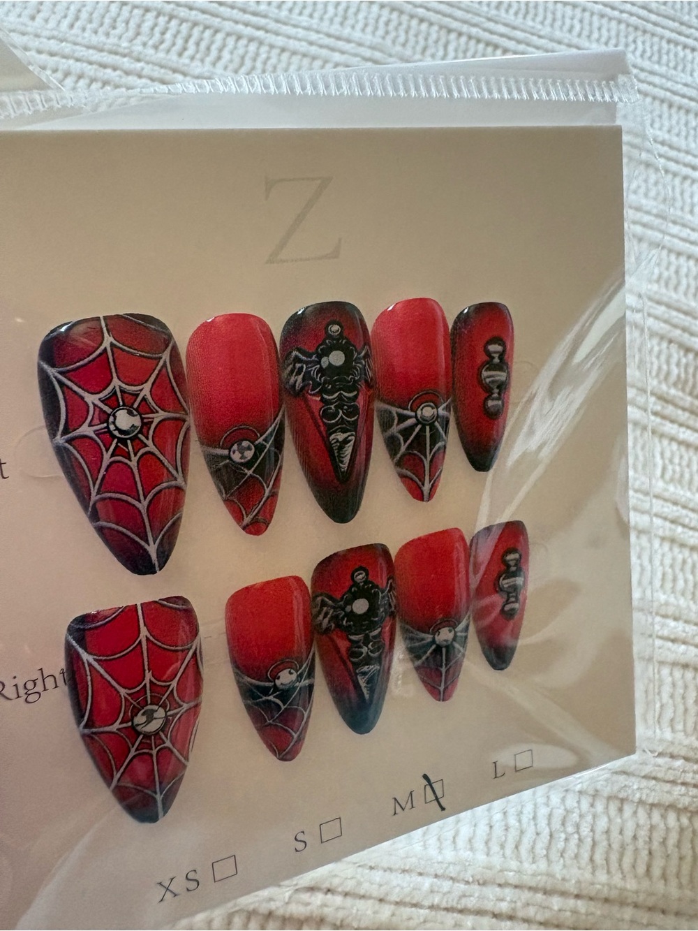 Red Spiderweb Gothic Accent Press-On Nails Halloween Size Medium